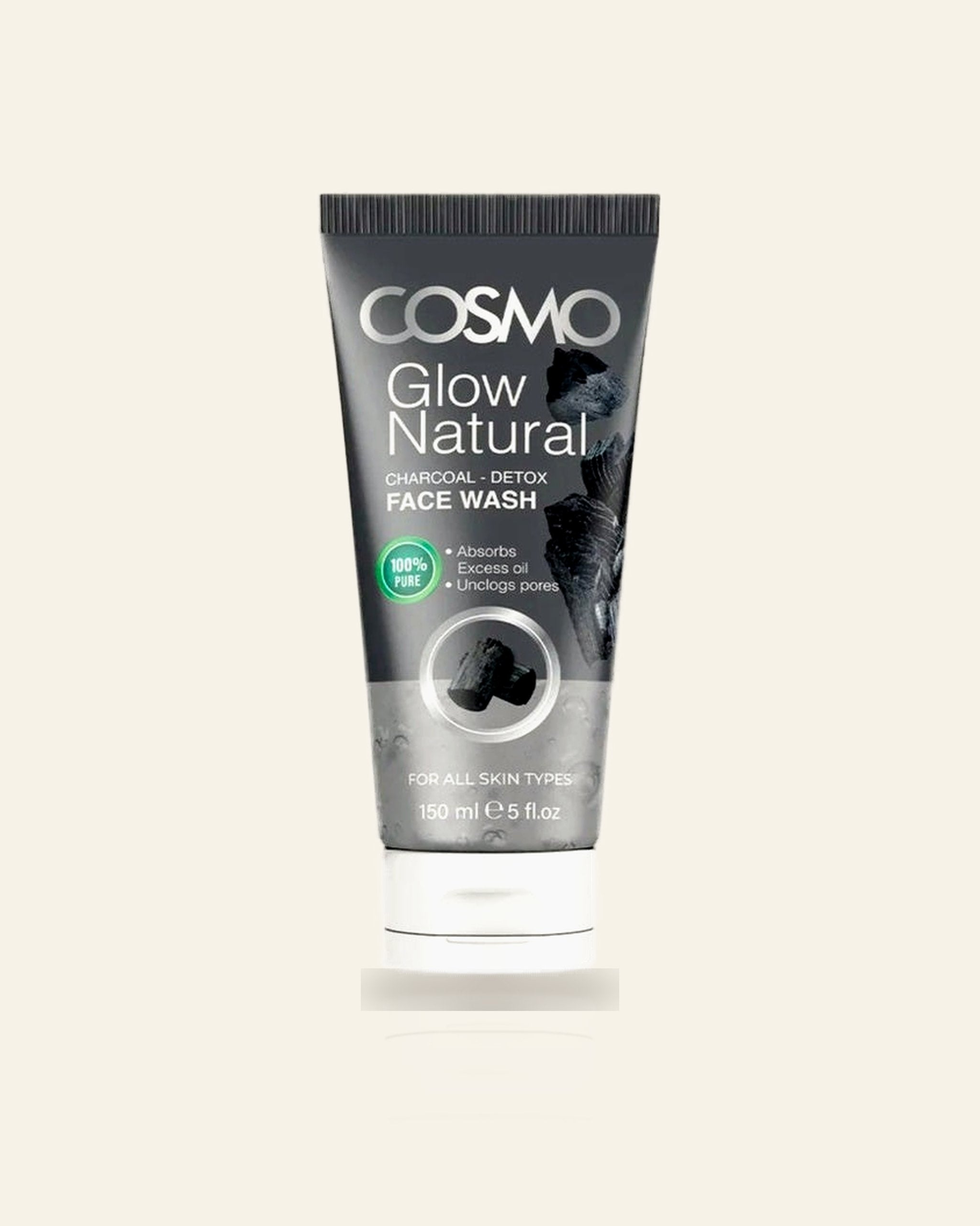 Glow Natural Charcoal Gezichtsreiniger – Diep Reinigend & Detox (150ml)