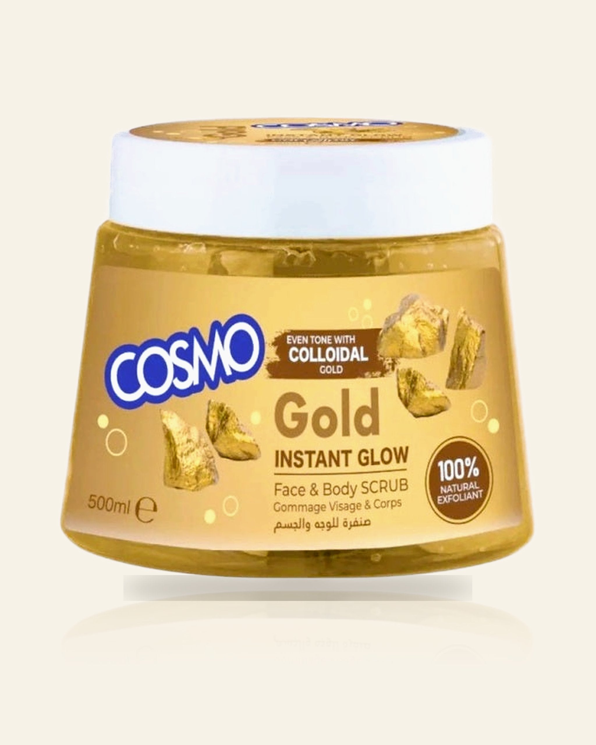 Gezichts- & Lichaamsscrub Goud 500ML – Instant Glow & Egalere Huid